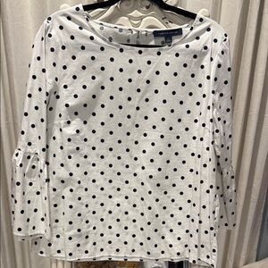 Tommy Hilfiger White and Black Polka Dot Long Sleeve Top